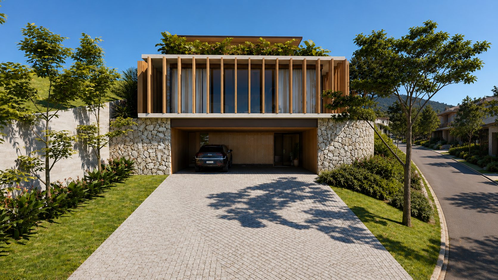Casa Horizonte, vista aérea com piscina