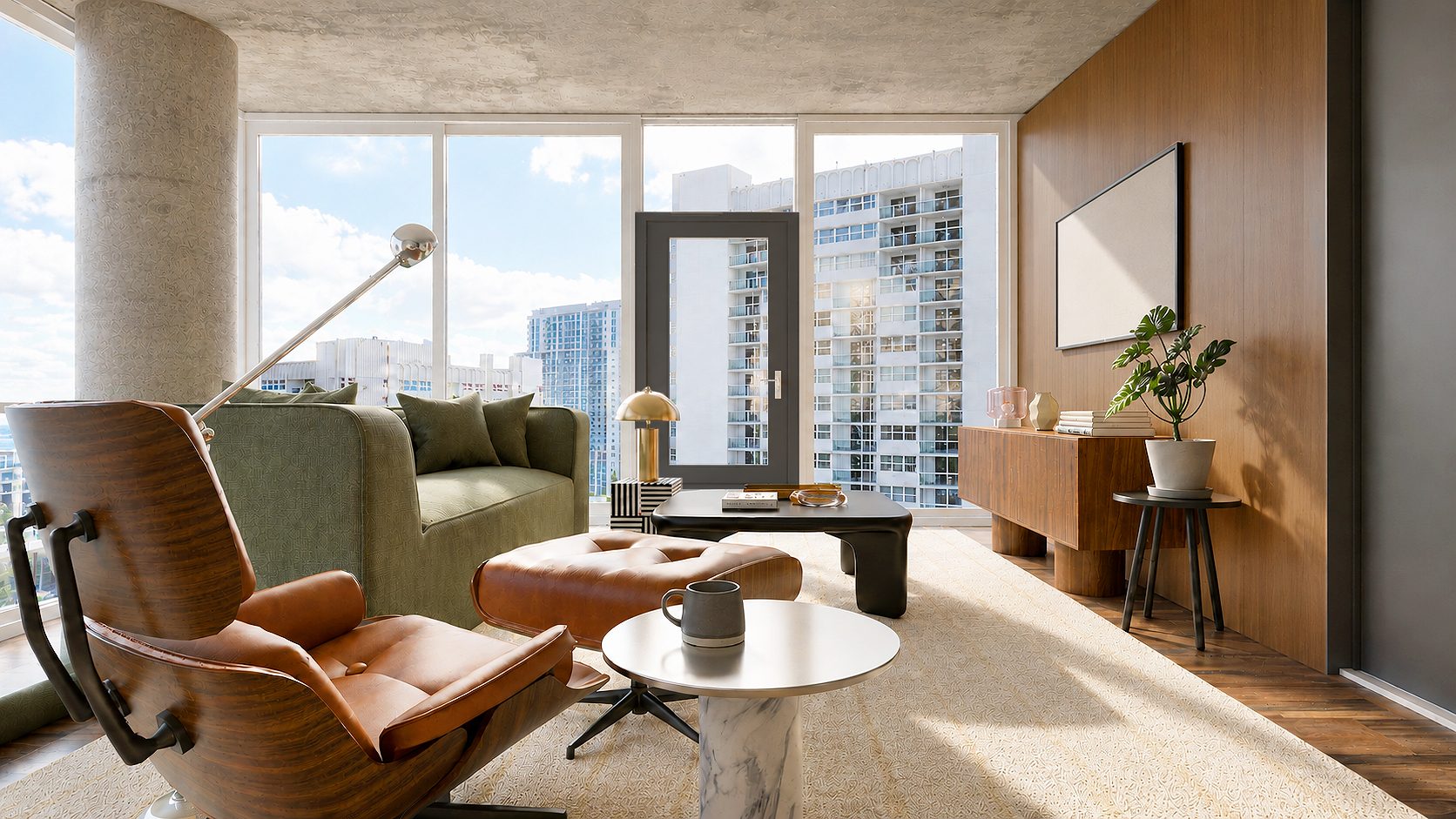 Apartamento Nashville, living com vista para a cidade